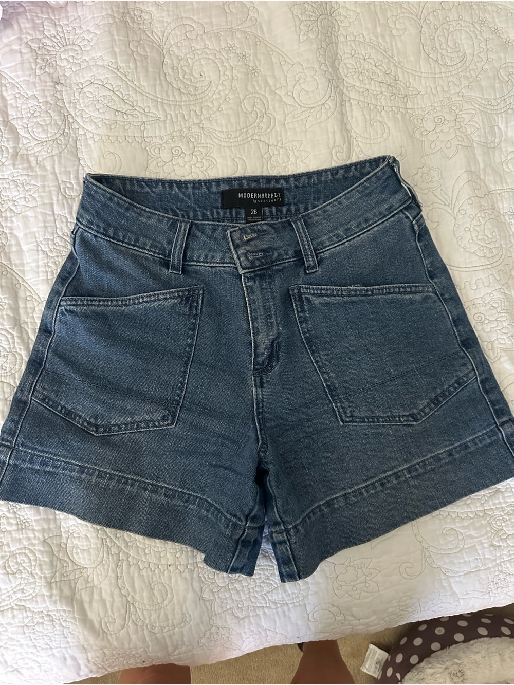 Modern Supply by Sanctuary Indigo High-Rise Patch Pocket Jean Shorts